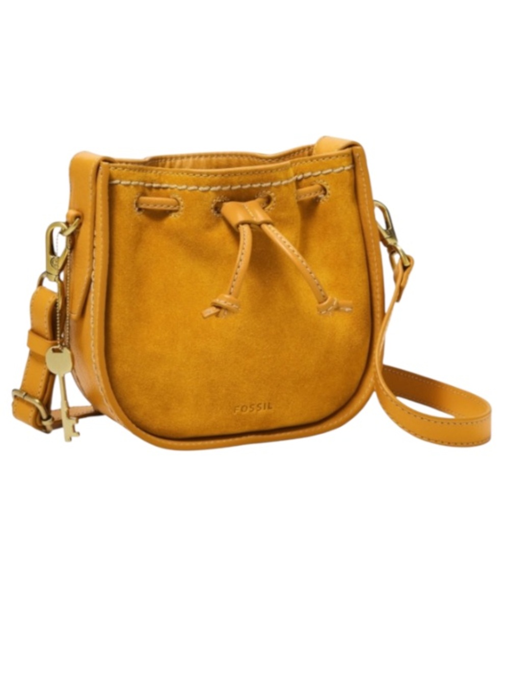 Fossil Palmer Yellow Suede Drawstring Crossbody Bag